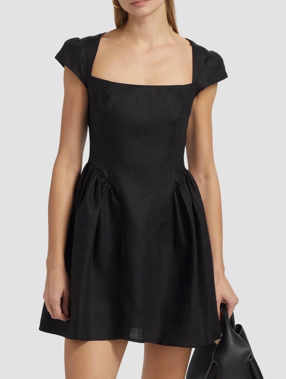 Reformation Oaklyn Linen A-Line Mini Dress Black Size 8 Classic Chic NWT